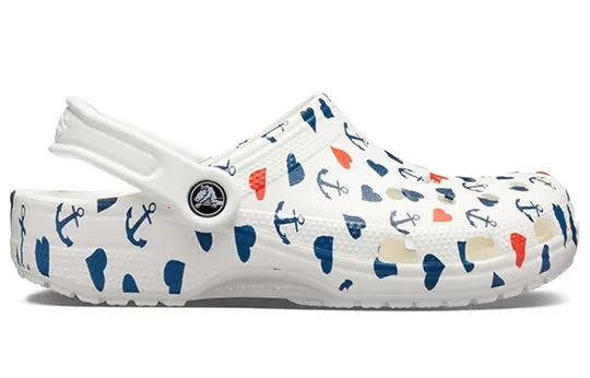 Crocs-Classic-Clog-Printing-Sandals-White-Blue-1 Crocs Classic Clog Printing Sandals White Blue
