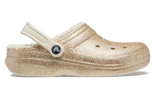 Crocs-Classic-Glitter-Lined-Clogs-Gold-White-1 Crocs Classic Glitter Lined Clogs 'Gold White'