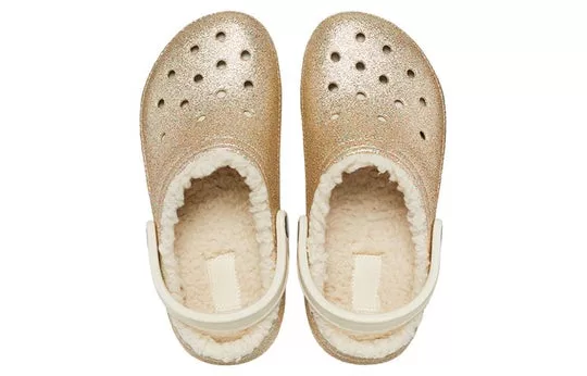Crocs-Classic-Glitter-Lined-Clogs-Gold-White-3 Crocs Classic Glitter Lined Clogs 'Gold White'