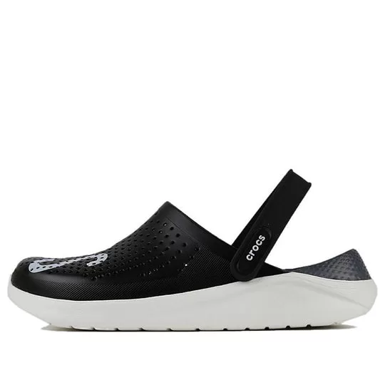 Crocs LiteRide LOGO Crocs Hollow Out Unisex Black Sandals 'Black White' Crocs LiteRide LOGO Crocs Hollow Out Unisex Black Sandals 'Black White'