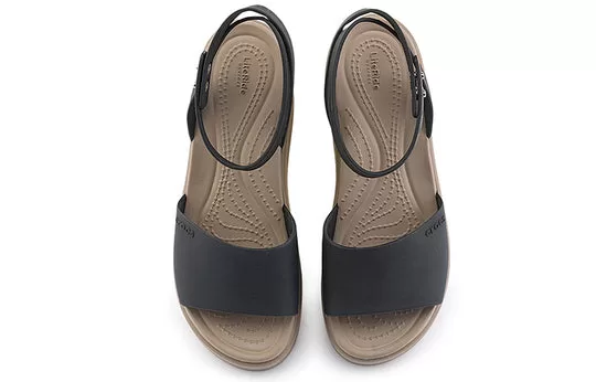 WMNS-Crocs-Brooklyn-Ankle-Strap-Wedge-Sandals-Black-Beige-3 (WMNS) Crocs Brooklyn Ankle Strap Wedge Sandals 'Black Beige'